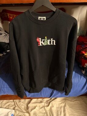 Kith Black Crewneck with Festive Embroidered Logo